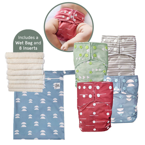 Set of 4 single gusset diapers + wet bag | Balance Set of 4 single gusset diapers + wet bag | Balance