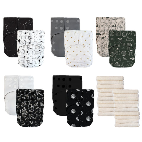 Black & white - 10 pocket diapers