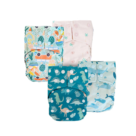 Ensemble 4 couches à 1 gousset + sac | Bleu