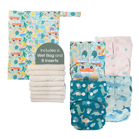 Ensemble 4 couches à 1 gousset + sac | Bleu
