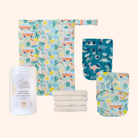 Set of 2 single gusset diapers + wet bag + insert | Hippie