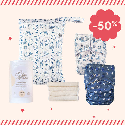 Set of 2 diapers + wet bag + insert | Sloth