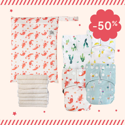 Set of 4 single gusset diapers + wet bag | Fiesta