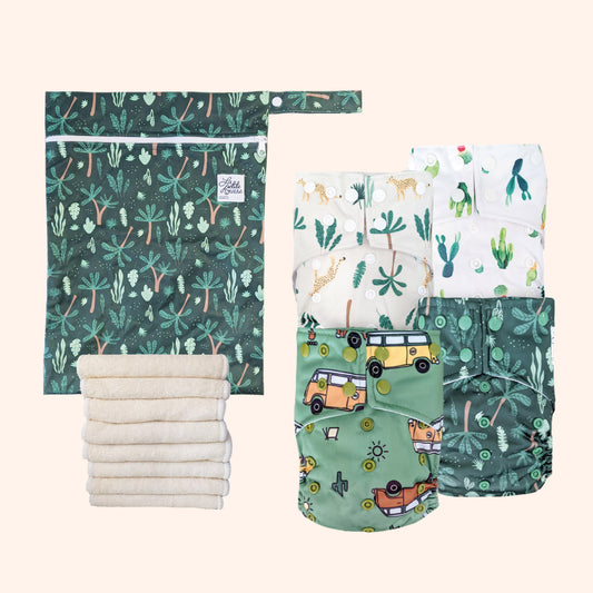 Set of 4 single gusset diapers + wet bag | Balance